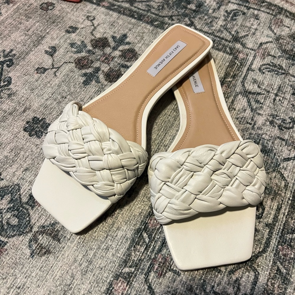 White Leather Square Toe Flats